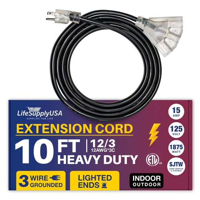 10ft Power Outdoor Extension Cord & Indoor Waterproof Electric Drop
