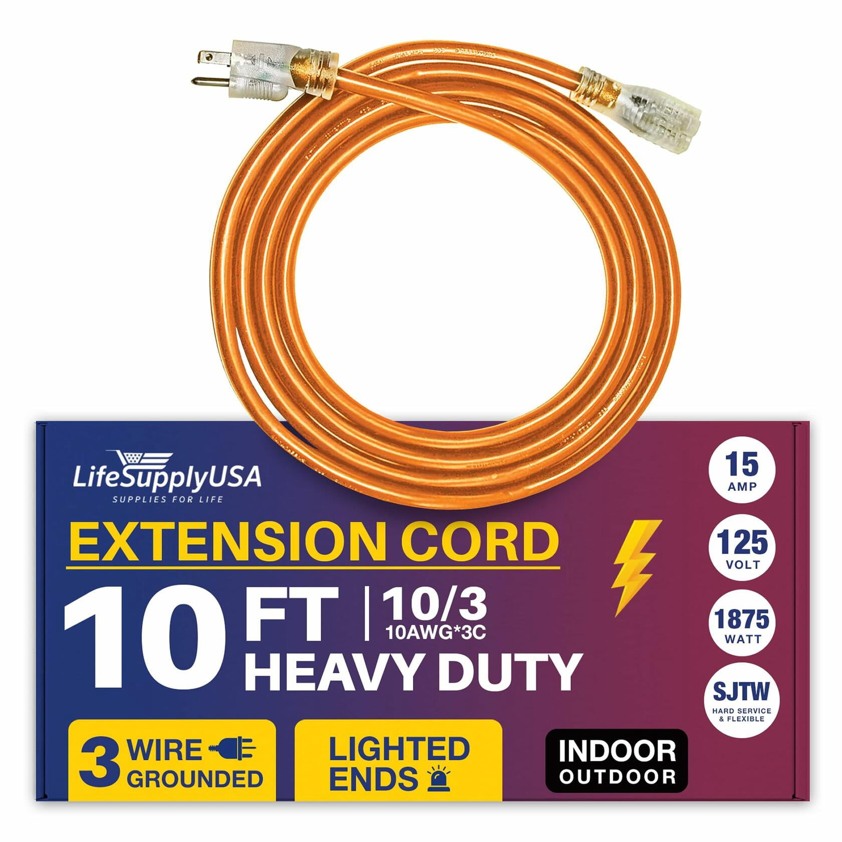 10ft Power Outdoor Extension Cord & Indoor Waterproof Electric Drop