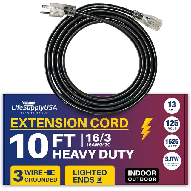 10ft Power Outdoor Extension Cord & Indoor Waterproof Electric Drop
