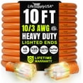 thumbnail image 1 of 10ft Outdoor/Indoor Extension Cord 10/3 Gauge Ultra Heavy Duty 3 Prong SJTW, Waterproof, ETL Listed, Flexible Cold-Resistant Long Power Cord,125 Amp 1875W, Orange by LifeSupplyUSA, 1 of 8
