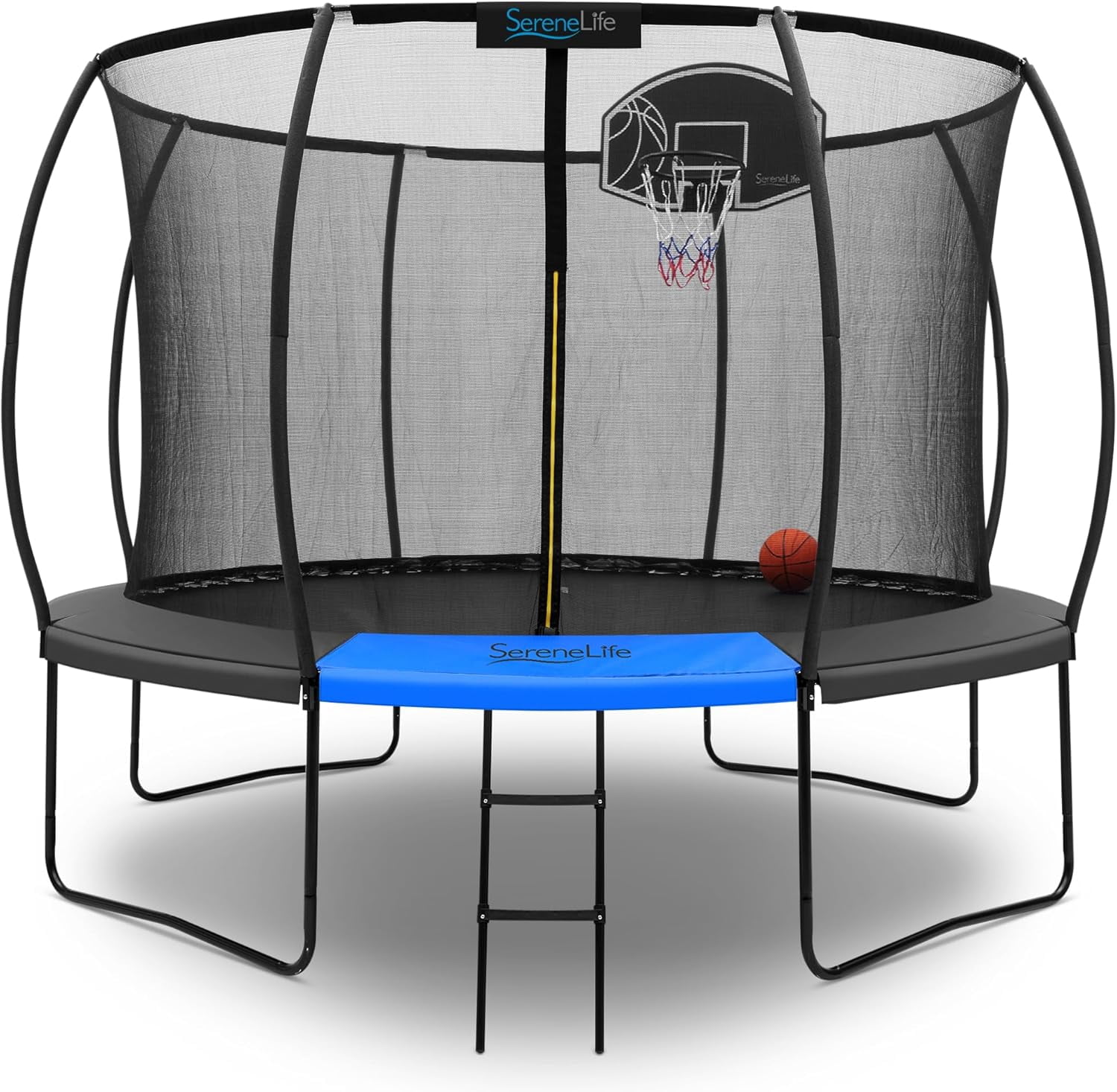10ft Pumpkin Recreational Trampoline with Luxury Ladder and Basketball Hoop System for Kids / Children and Inner Enclosure (Black)