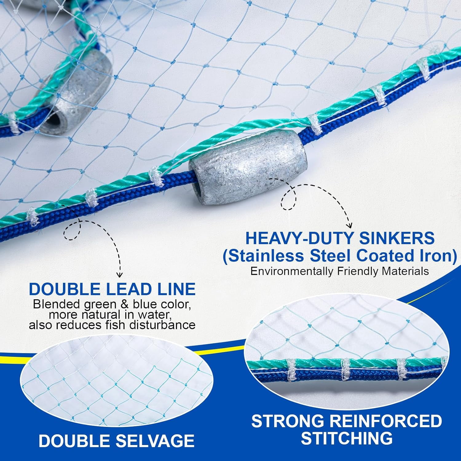 Net Sinker 10ft Radius Fishing Cast Net Saltwater Freshwater with Heavy Duty ...