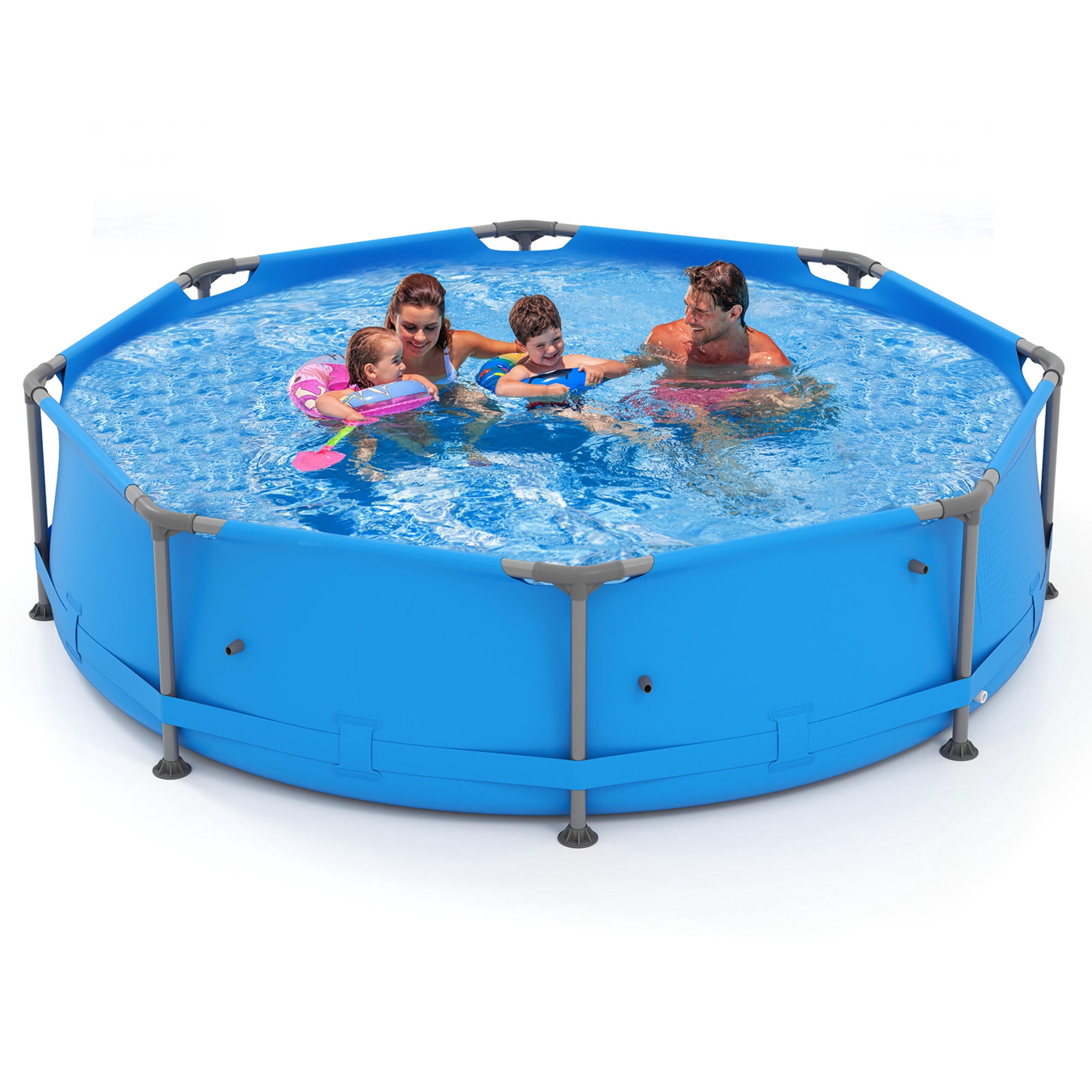 10ft Round Metal Frame Above Ground Pool, 1158 Gallon Family Swimming Pool with Triple-Layer PVC Liner for Backyard, Patio