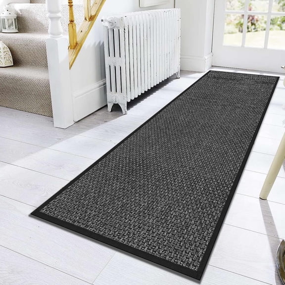 10ft Runner Rug Non Slip, Water Absorbent Laundry Mat Black Kitchen Mat Sink Rug, Rubber Backed Indoor Entryway Rug Runner