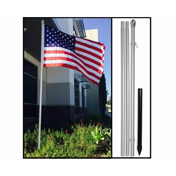 10ft Silver Aluminum Outdoor Flag Pole Kit Flagpole Kit Commercial Residential