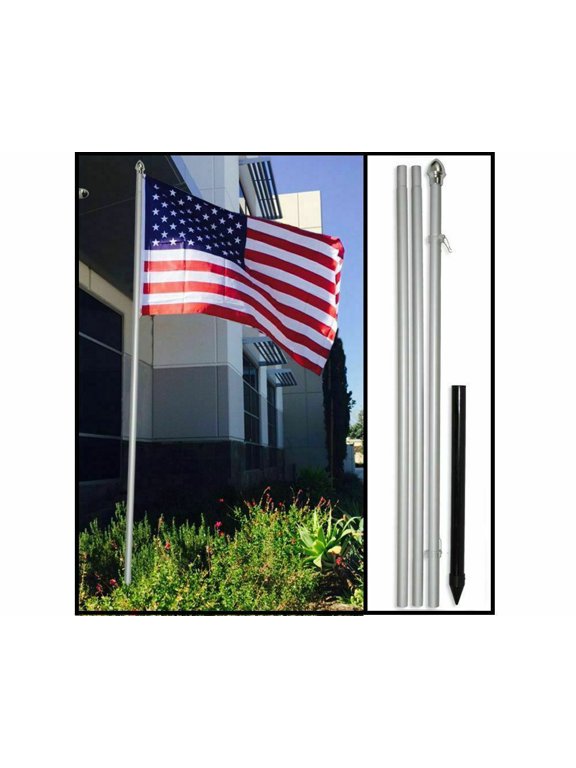 10ft Silver Aluminum Outdoor Flag Pole Kit Flagpole Kit Commercial Residential