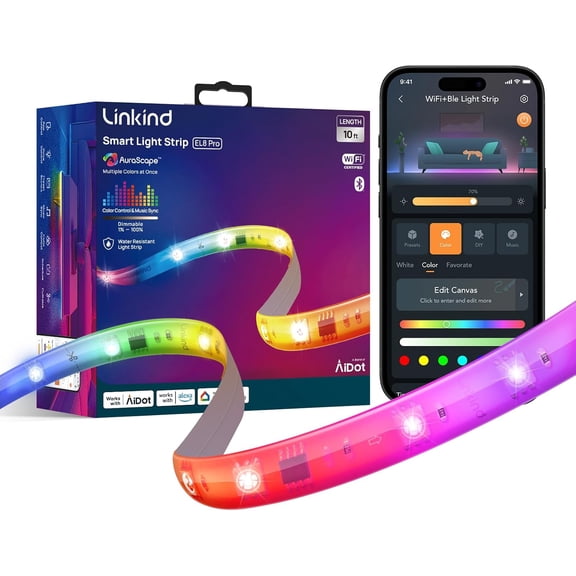 10ft Smart LED Strip Lights - AuraScape Segmented Color Changing WiFi Light Strip - Compatible with Alexa & Google Home - DIY Dynamic Lighting for Bedroom, Living Room, Gaming Setup & Kitchen