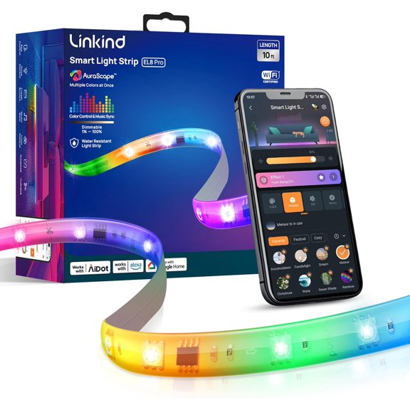 10ft Smart LED Strip Lights - AuraScape Segmented Color Changing WiFi Light Strip - Compatible with Alexa & Google Home - DIY Dynamic Lighting for Bedroom, Living Room, Gaming Setup & Kitchen