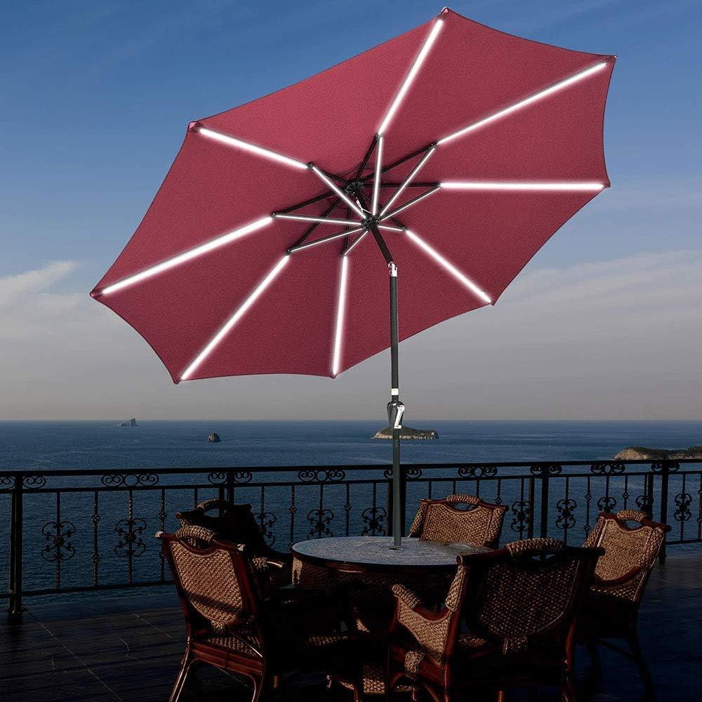 10ft Red Solar LED Market Patio Umbrella with Steel Pole