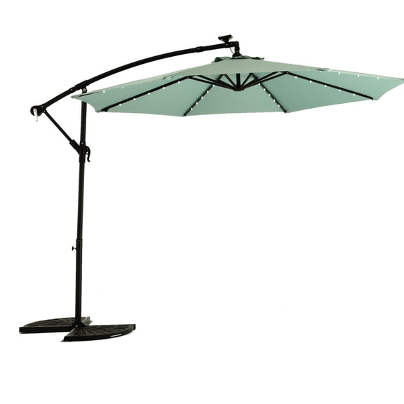 10ft Solar LED Umbrella with Hand-Crank / All-Angle Sun Blocking for Backyard