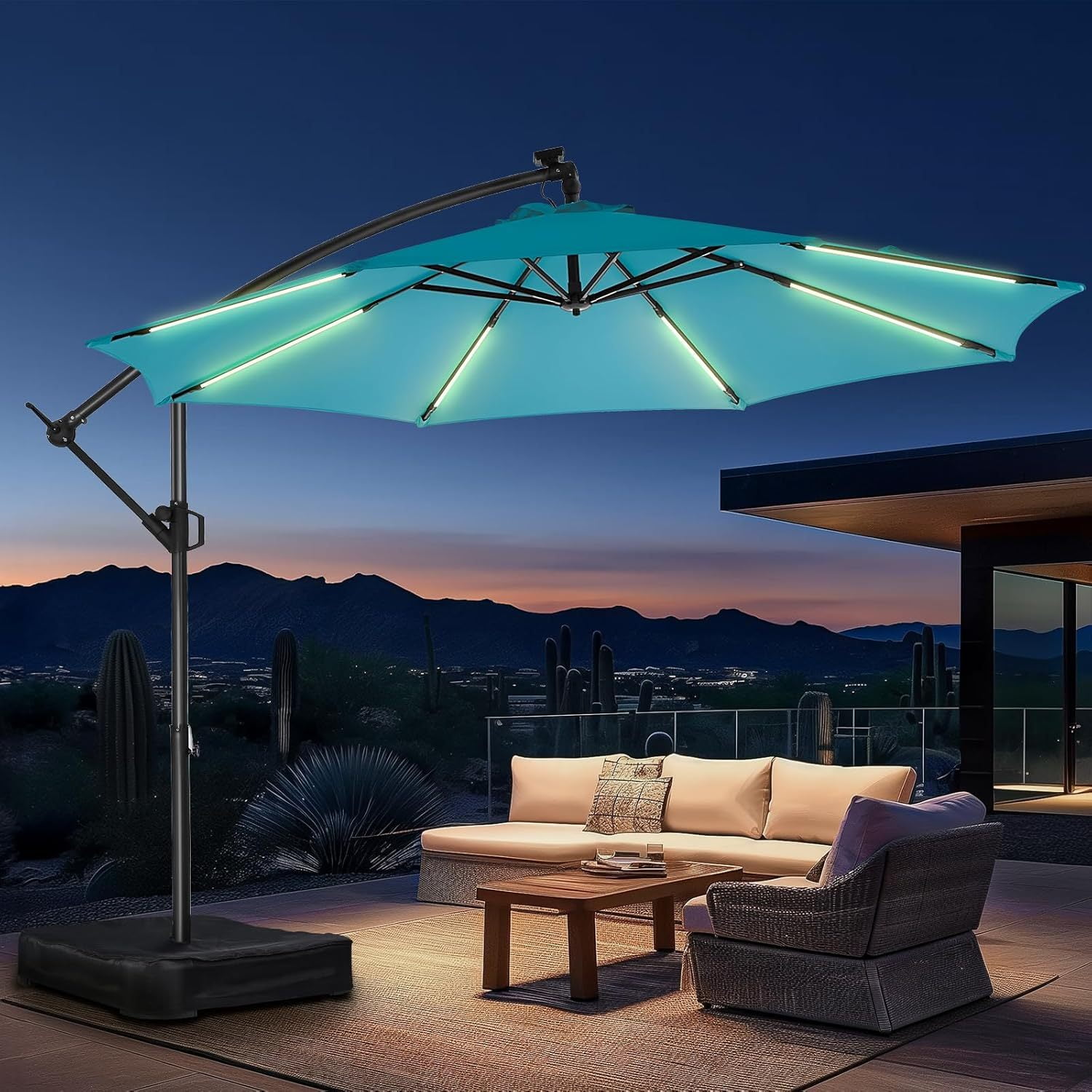 10ft Solar Lights Offset Cantilever Patio Umbrella - with Light and ...