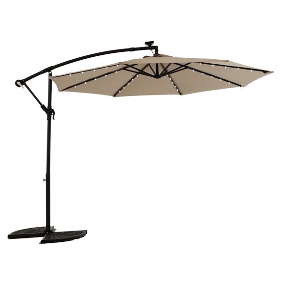 10ft Solar Offset Umbrella with 40 Lights / Cross Base for Stability