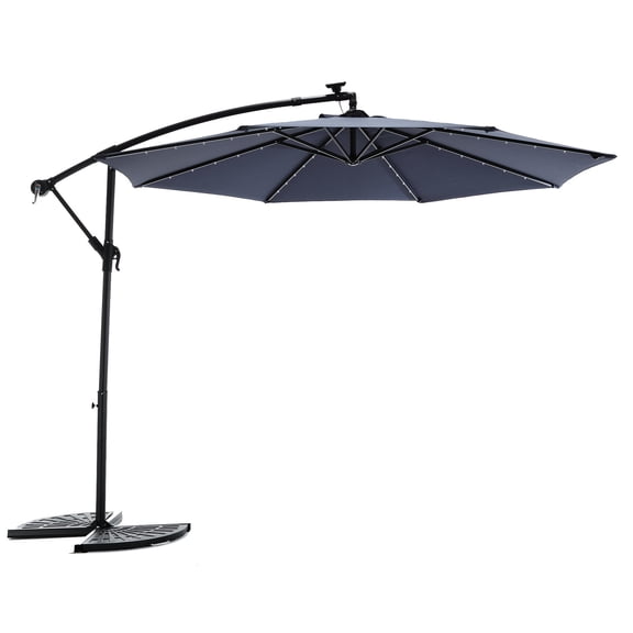 10ft Solar Patio Umbrella | 40 LED Lights for Backyard Ambiance | Enhanced Stability with Cross Base and Stakes | Powder-Coated Steel for Longevity