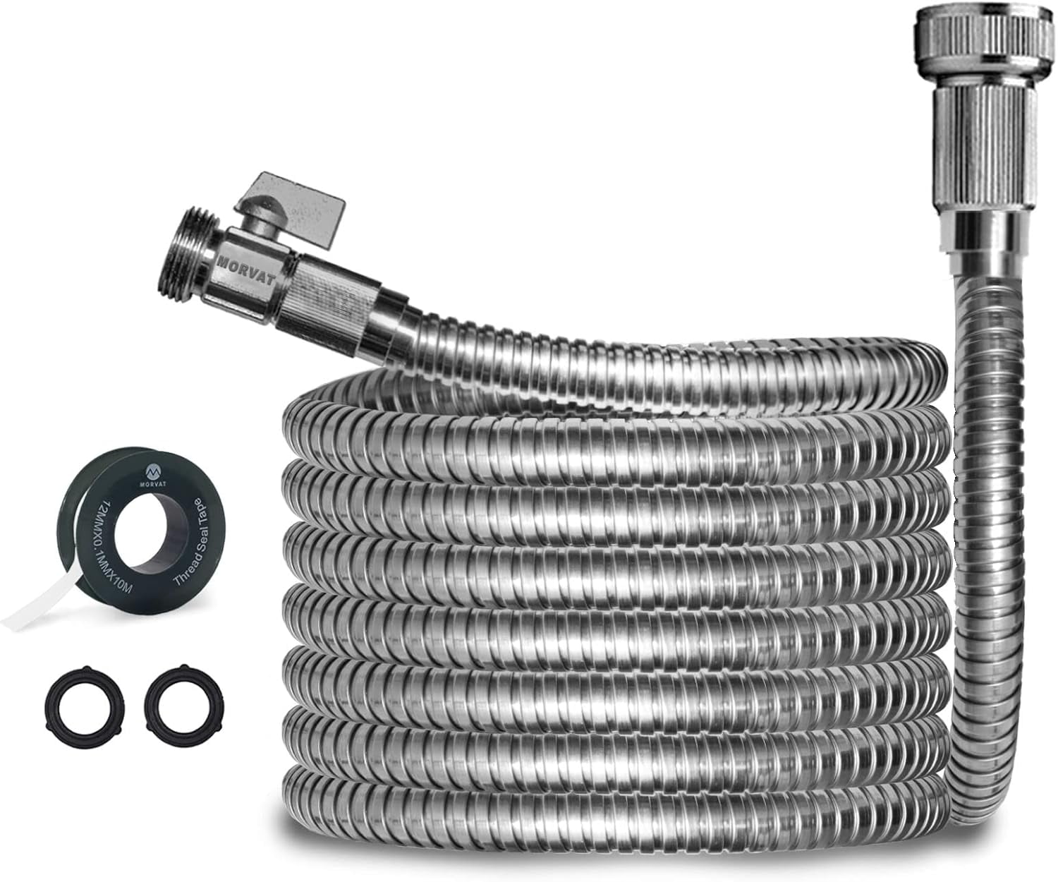 10ft Stainless Steel Garden Hose Metal with Brass ON/OFF Valve, Heavy ...