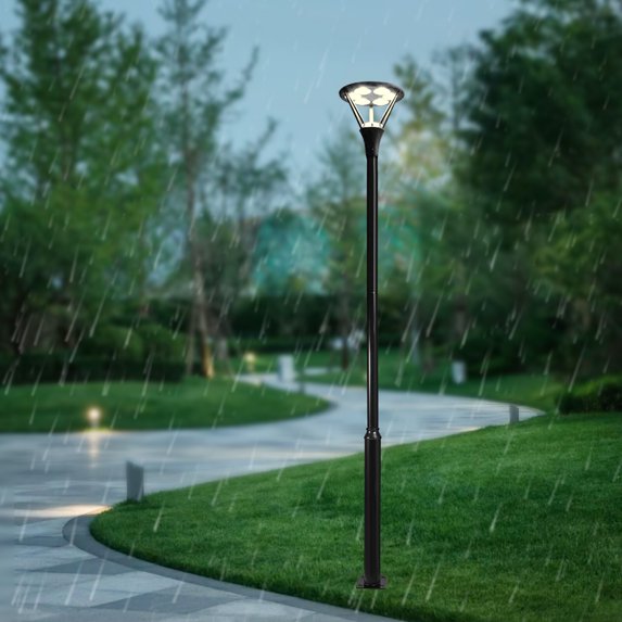 10ft Street Light Pole, Galvanized Heavy-Duty Street Lamp Post Outdoor Street Courtyard Parking Lot Lighting Post with Ground Cage for Landscape, Pathway