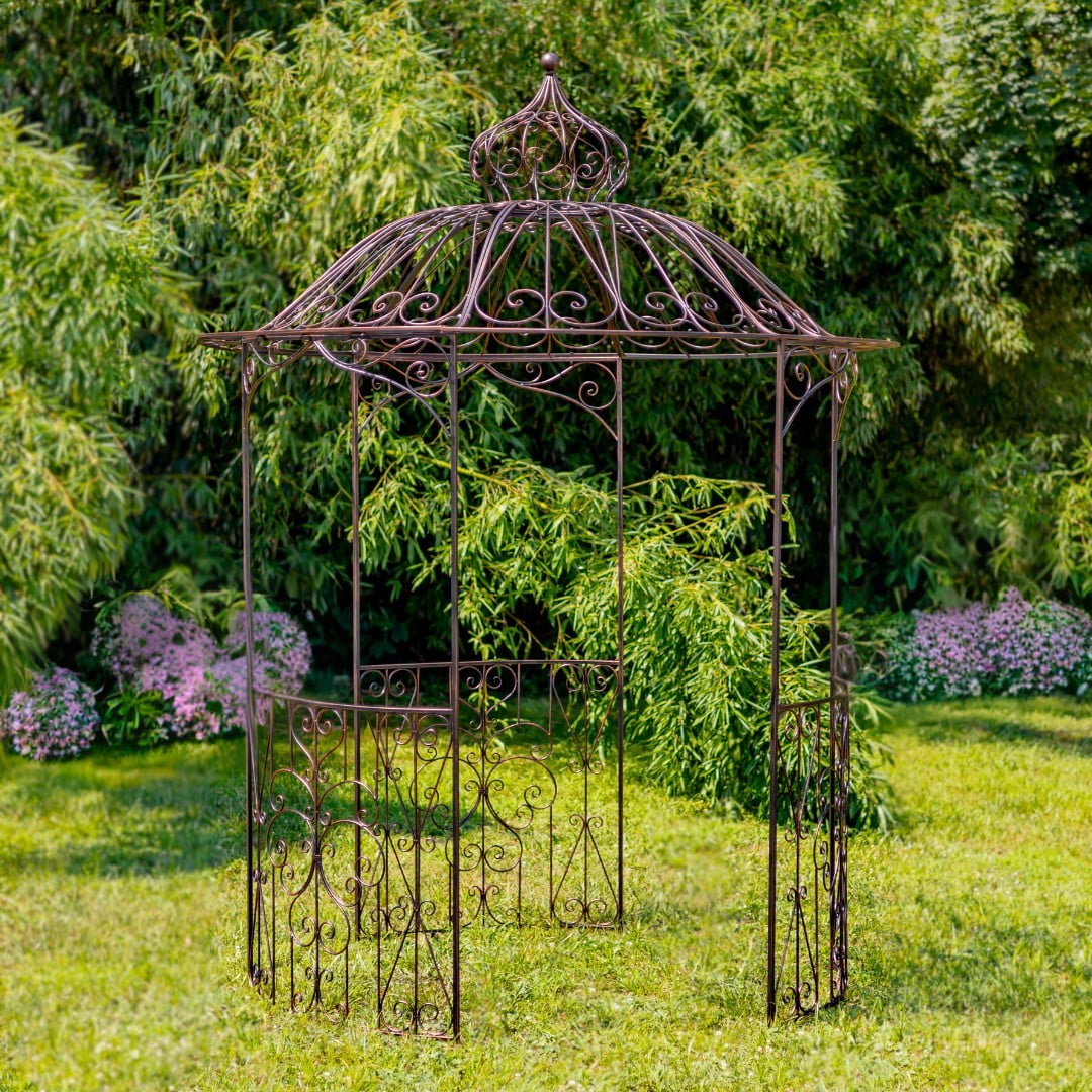 10ft. Tall Round Iron Gazebo with Side Walls in Antique Bronze, "Tatiana"