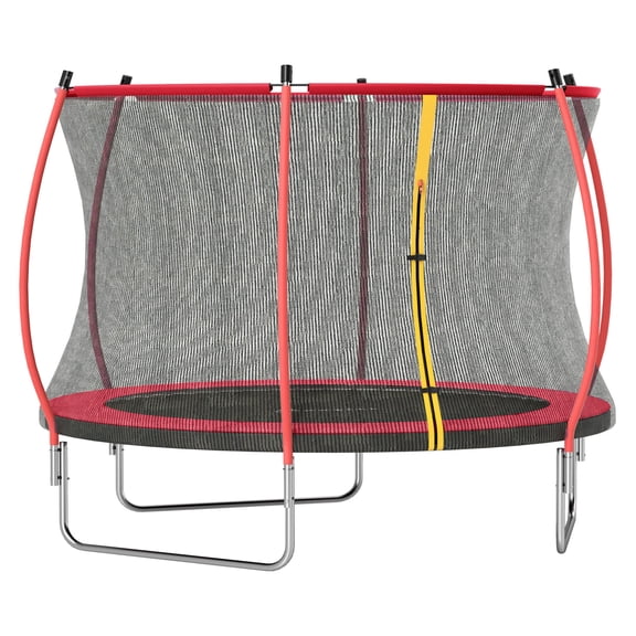 10ft Trampoline with Enclosure Net, Outdoor Curved Pole Trampoline, Safety Pad, ASTM Certified, Red