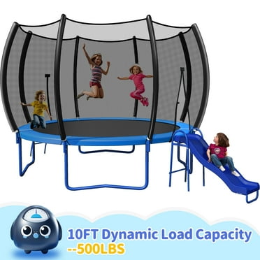 Hpyfov 10ft 8ft Trampoline with 4.25ft Slide, 500LBS Trampolines with Enclosure Net, Recreational Bounce Playground Set for Outdoor Backyard, Sports Fitness Trampolines for Kids Age 3 