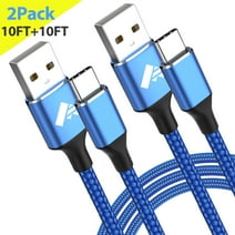 10ft USB C Cable,2 Pack Type C Charger Braided Fast Charging Cable for Samsung Galaxy,Note-Blue