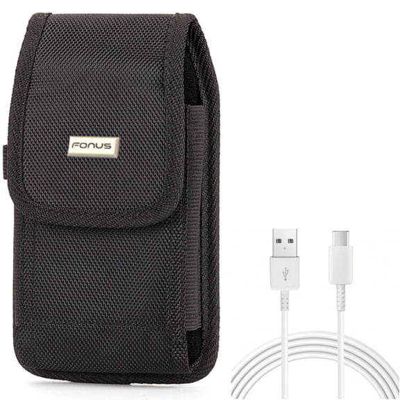 10ft USB-C Cable + Case Belt Clip for Motorola One 5G Ace Phone - Type-C Charger Cord Power Wire and Rugged Holster Canvas Cover Combo for Motorola One 5G Ace