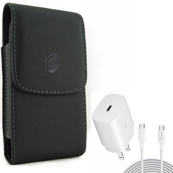 10ft USB-C Cable PD Type-C 25W Fast Home Charger w Holster Leather Case Belt Clip for Samsung Galaxy S9 Plus S22 Plus S10 Plus XCover FieldPro S21 FE 5G A53 5G A50 A33 5G A30s A20