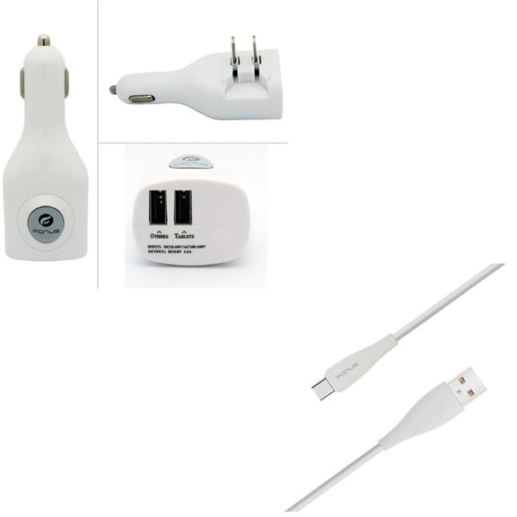 10ft USB Cable & Car Home Charger for Samsung Galaxy S22,Ultra,S21,Ultra,S20 Ultra,Plus,Fan Edition,FE 5G - Type-C Charger Cord Power + 2-Port USB 2-in-1 Power Combo