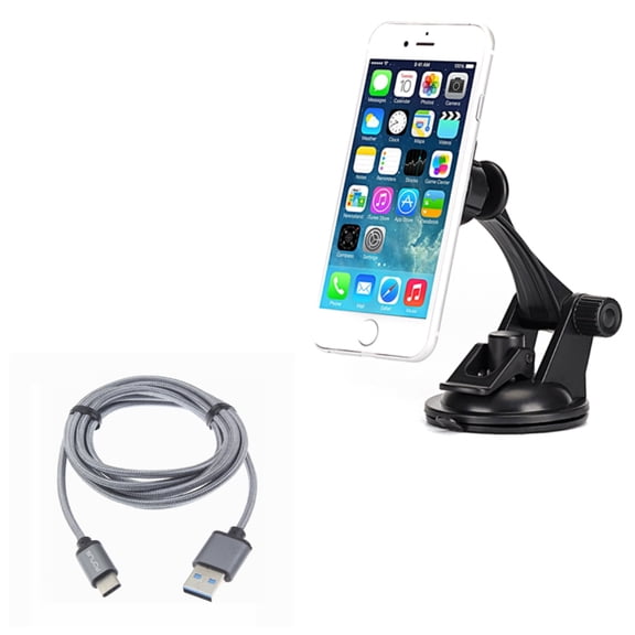 10ft USB Cable + Car Mount for Motorola One 5G Ace Phone - Type-C Charger Cord Power Wire and Magnetic Holder Dash Windshield Combo for Motorola One 5G Ace