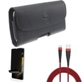 thumbnail image 1 of 10ft USB Cable & Case Belt Clip & Privacy Screen Protector for Samsung Galaxy S21 Ultra Phone - Type-C Charger Cord & Leather Holster & TPU Film Fingerprint Works Accessory Bundle, 1 of 1