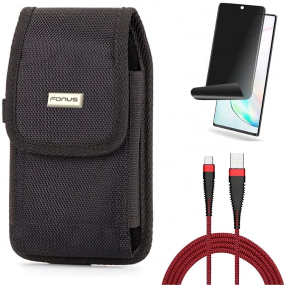 10ft USB Cable & Privacy Screen Protector & Case Belt Clip for Samsung Galaxy Note 20 (6.7") - Combo with Type-C Charger Cord & TPU Film Anti-Peep & Swivel Holster
