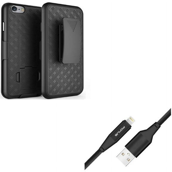 10ft USB Cable w Case Belt Clip for iPhone 8/7 - Charger Cord Power Wire Braided Long, Holster Swivel Cover Kickstand Armor for iPhone 8/7 Models