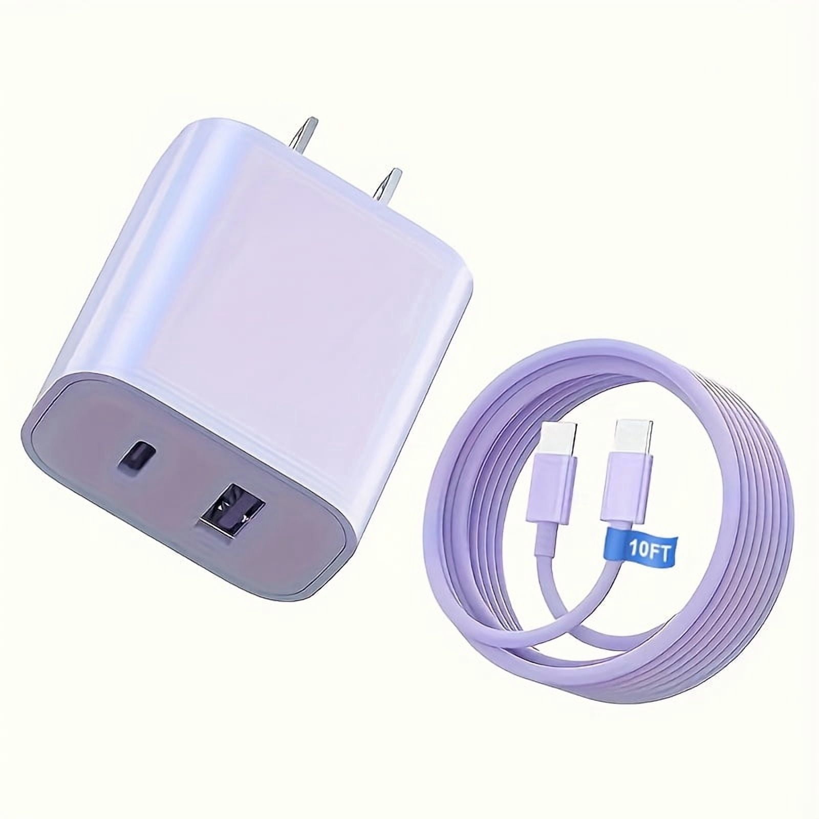 10ft Ultra Long Cable, "dual Fast" 20W USB C Fast Charger Block, Dual Port Power Adapter, with 10ft Cable C-type Fast Charging Group, Suitable for iPhone 15/16 Series, iPad, Samsung, Etc