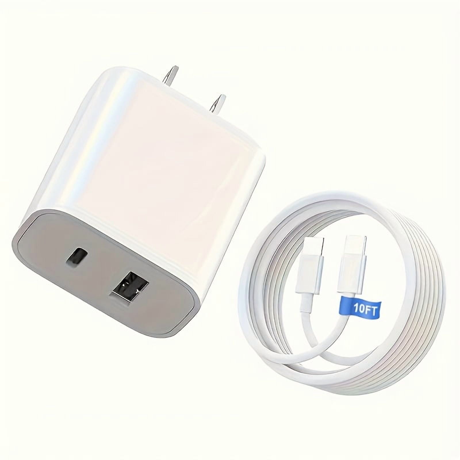 10ft Ultra Long Cable, "dual Fast" 20W USB C Fast Charger Block, Dual Port Power Adapter, with 10ft Cable C-type Fast Charging Group, Suitable for iPhone 15/16 Series, iPad, Samsung, Etc
