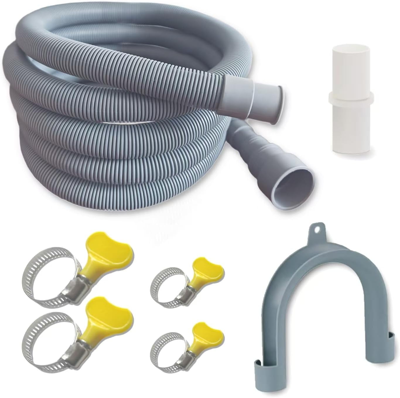 10ft Washing Machine Drain Hose Extension Kit - Universal for Washer, Dishwasher & Dehumidifier, 7-Piece Set with U-Bracket, 4 Clamps & Adapter