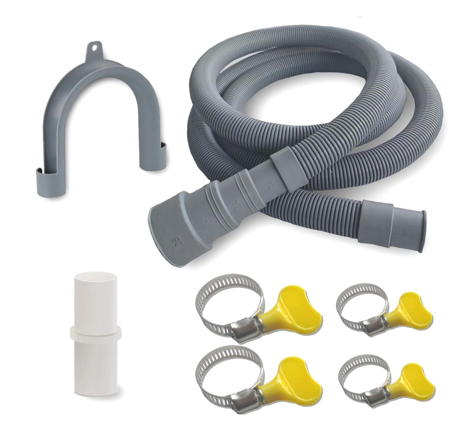 10ft Washing Machine Drain Hose Extension Kit - Universal for Washer, Dishwasher & Dehumidifier, 7-Piece Set with U-Bracket, 4 Clamps & Adapter