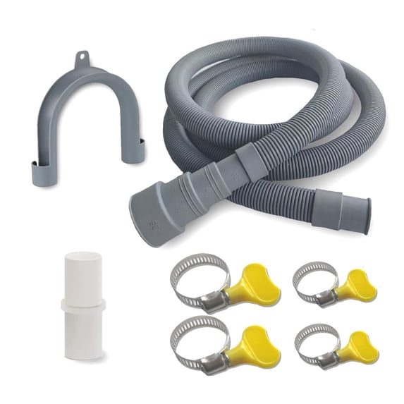 10ft Washing Machine Drain Hose Extension Kit - Universal for Washer, Dishwasher & Dehumidifier, 7-Piece Set with U-Bracket, 4 Clamps & Adapter