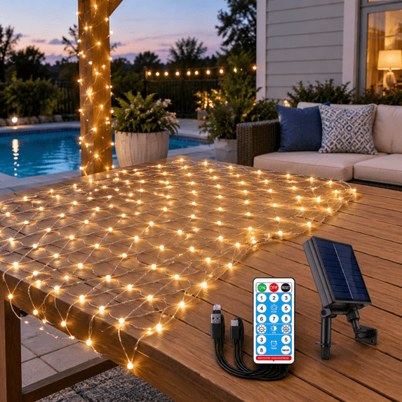 10ft X Solar Net Lights 280led Gazebo &b Waterproof Netting 8 Modesr ...