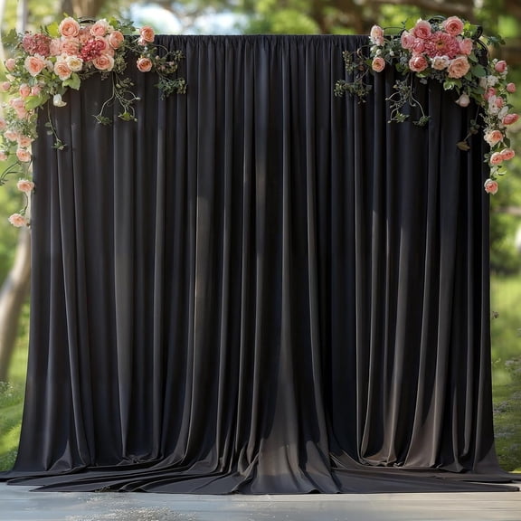 10ft x 10ft Black Backdrop Curtains - Wrinkle Free Polyester Drapes for Backdrop, Wedding Photo Background Curtains for Birthday Shower Baptism Event, 2 Panels Drop (5'W x 10'L Each)