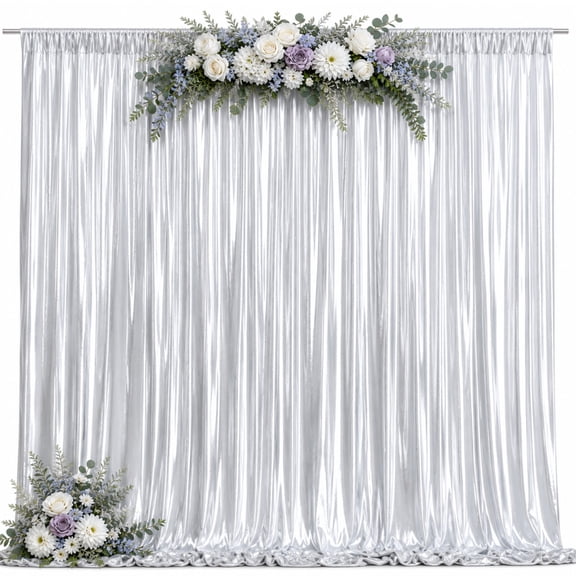 10ft x 10ft Metallic Sequin Backdrop Curtain, 2 Panels 5ft x 10ft Wrinkle-Free Glitter Photo Background for Wedding, Birthday, Party, Photo Booth, Baby Shower & Event Decoration (Silver)