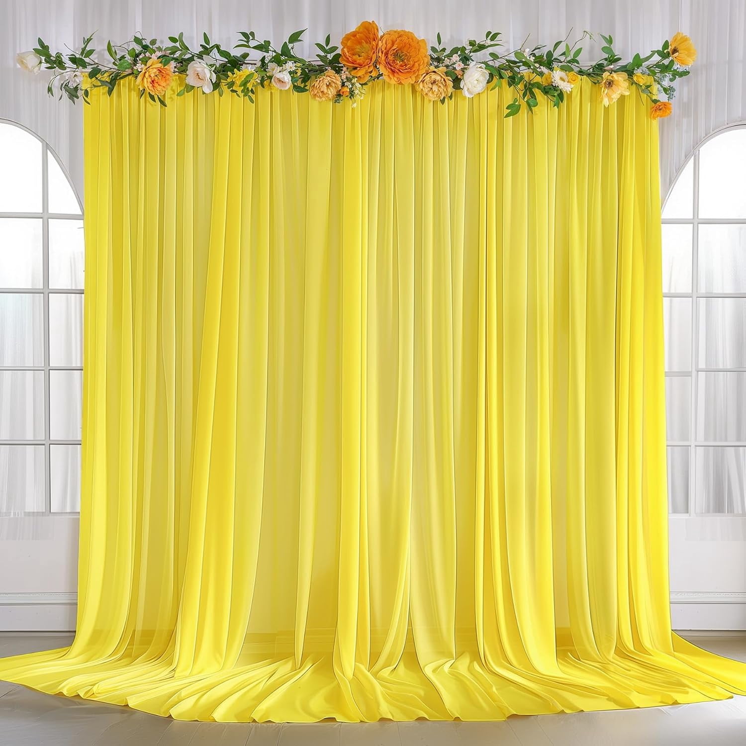 10ft x 10ft Yellow Backdrop Curtain Drapes, Wrinkle-Free Sheer Chiffon