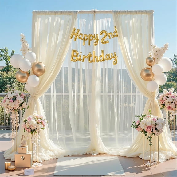 10ft x 12ft Champagne Tulle Backdrop Curtain for Parties Sheer Fabric Backdrop Curtains for Wedding Baby Shower Bridal Shower Birthday Photo Backdrop Drapes Background Decorations 2 Panels