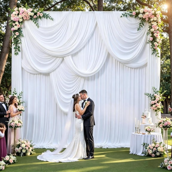 10ft x 14ft White Backdrop Curtains for Parties, 2 Panels Wrinkle Free Photo Backdrop Drop Cloth for Wedding Birthday Photography Background Decor