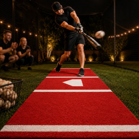 10ft x 3.8ft Portable Hitting Mat Turf for Tee Work, Pitching Practice Pad with Non Slip Backing, Inlaid Lines & Home Plate