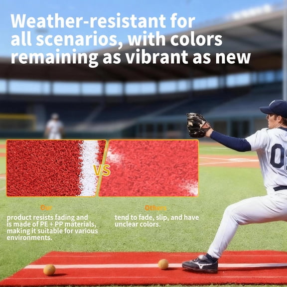 10ft x 3ft Softball Pitching Mat with Spike-Resistant Turf, Anti-Fade Pitching Mound for Baseball and Fastpitch Practice