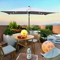 thumbnail image 1 of 10ft x 6.5ft Solar LED Patio Umbrella with Crank & Tilt, Light Slate Grey Rectangle Outdoor Umbrella for Pool & Garden, 1 of 9