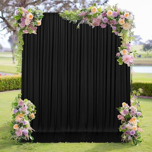 10ft x 7ft Black Backdrop Curtain for Parties Black Rod Pocket Backdrop Photo Curtains Backdrop Drapes Fabric Decoration for Birthday Party Decor for Boys Teens Men, 5ft x 7ft, 2 Panels