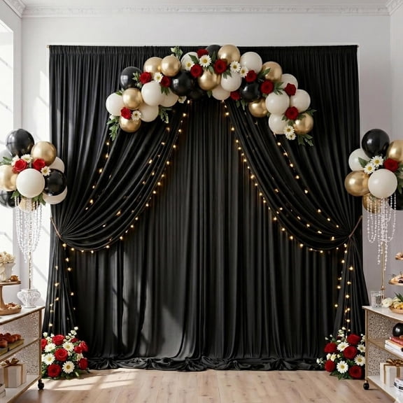 10ftx10ft Black Backdrop Curtain for Wedding Parties, Wrinkle Free Silky Polyester 2 Panels 5x10ft Draping Fabric Photo Drop Cloth for Birthday Photography Background Photoshoot