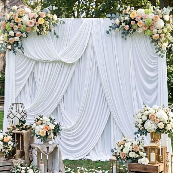 10ftx10ft White Wrinkle Free Backdrop Curtain for Parties, Silky Polyester 2 Panels 5x10ft Photo Backdrop Drapes Drop Cloth Drapery Fabric for Weddingd Birthday Photography Background