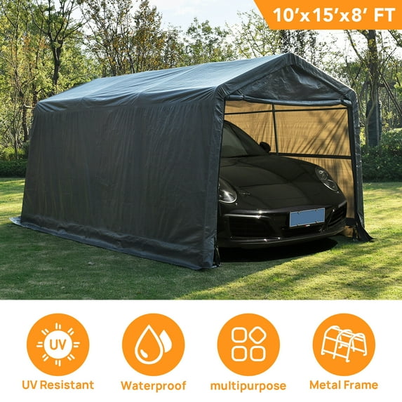 10ftx15ftx8ft Outdoor Canopy Carport Tent Car Shed Storage Cover Heavy Duty SUN Proof Gray