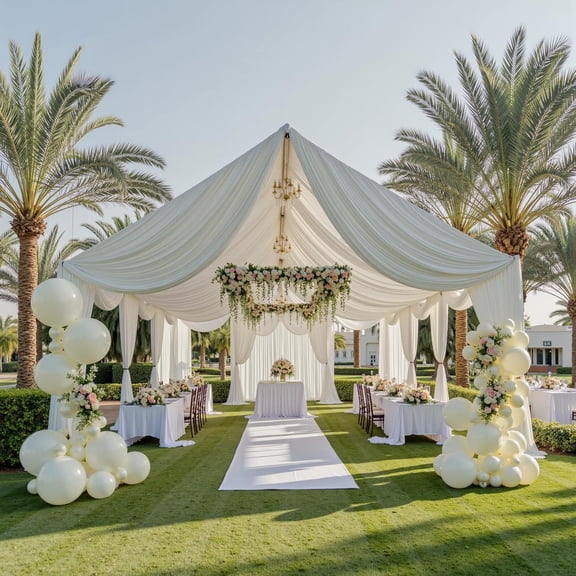 10ftx40ft Ivory Ceiling Curtain for Wedding Parties  2 Panels Wrinkle-Free 40 FT Long Tent Draping Curtains Wedding, Birthday & Theme Parties, 40ft Height with Rod Pocket