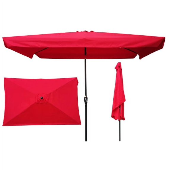 10ftx6.5 Ft Patio Umbrella, Rectangular Outdoor Umbrella Sun Shade with Crank and Push Button Tilt, 45 Degrees Rotation Canopy Sunbathing Umbrella for Garden Backyard Pool Beach, Red